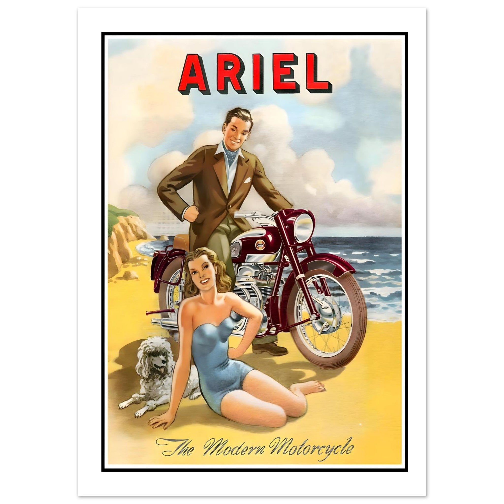 Vintage Ariel Modern Motorcycle Beach Advertisement - Transit Art