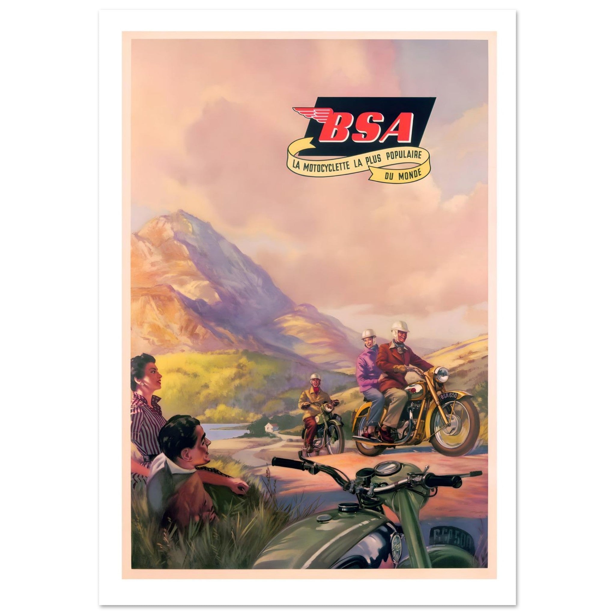 Vintage BSA Popular World Motorcycle Poster - Transit Art