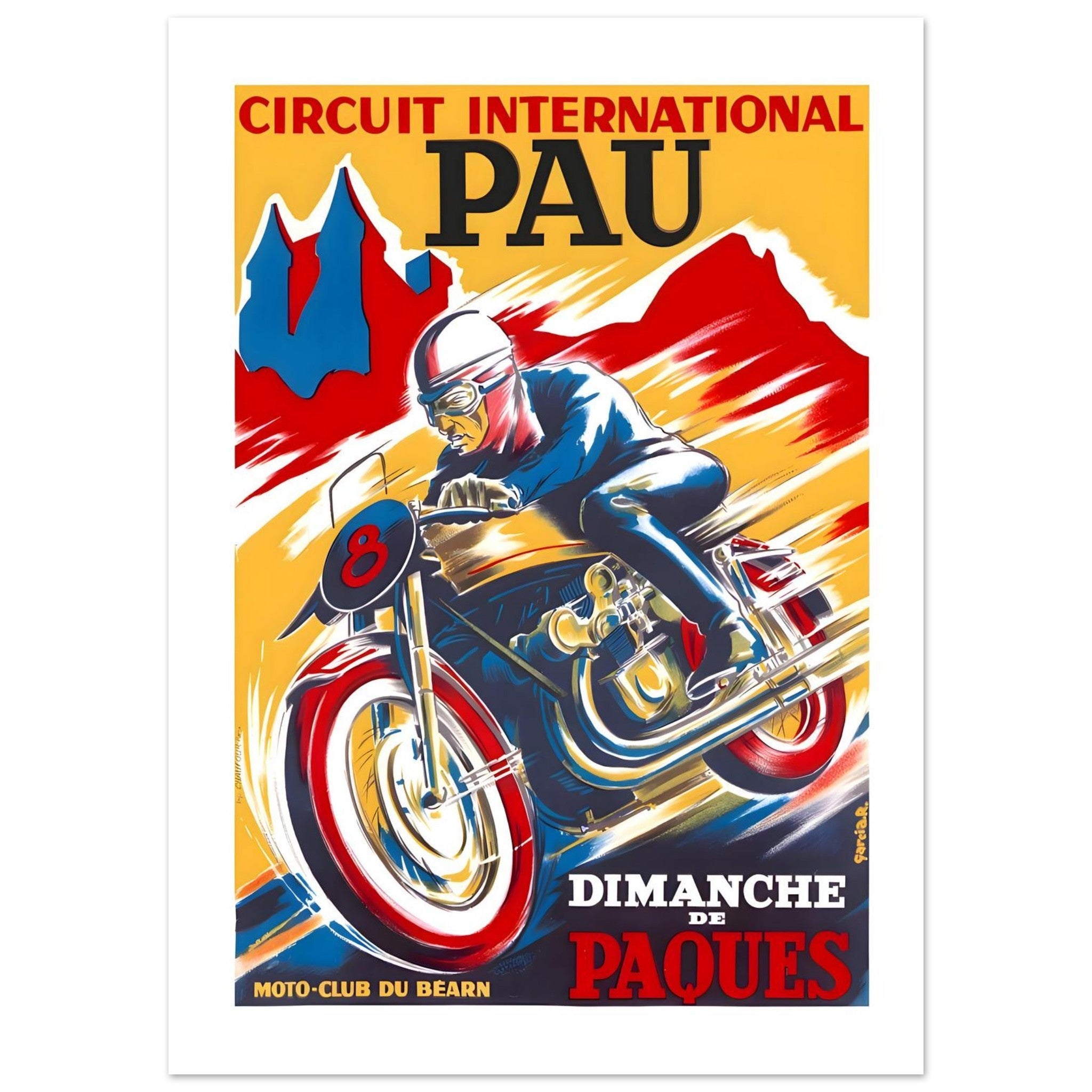 Vintage Circuit International Pau French Motorcycle Racing Poster - Transit Art