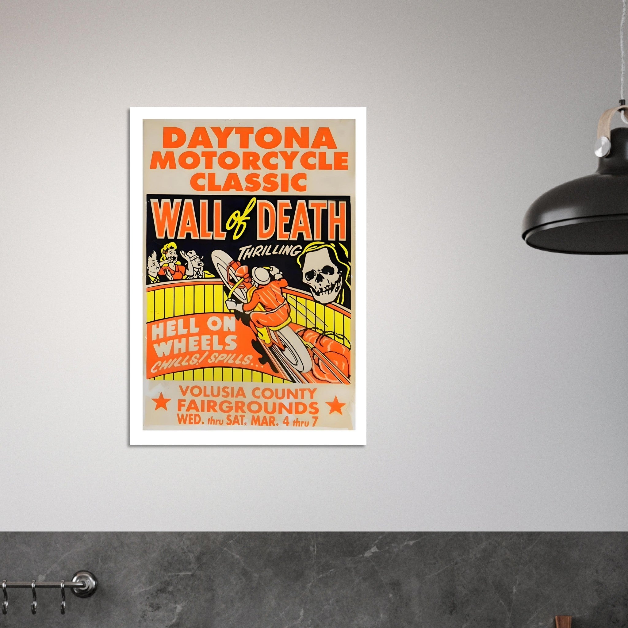 Vintage Daytona Motorcycle Wall of Death Poster - Transit Art