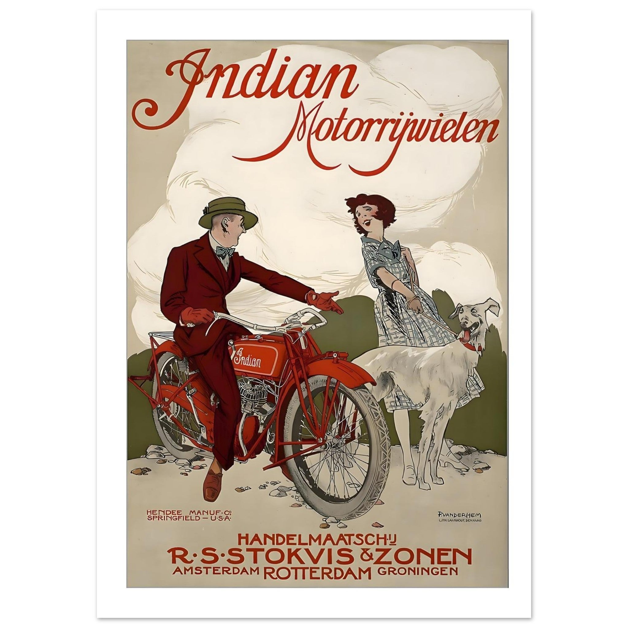 Vintage Dutch Indian Motorrijwielen Poster: Sophisticated Social Adventure - Transit Art