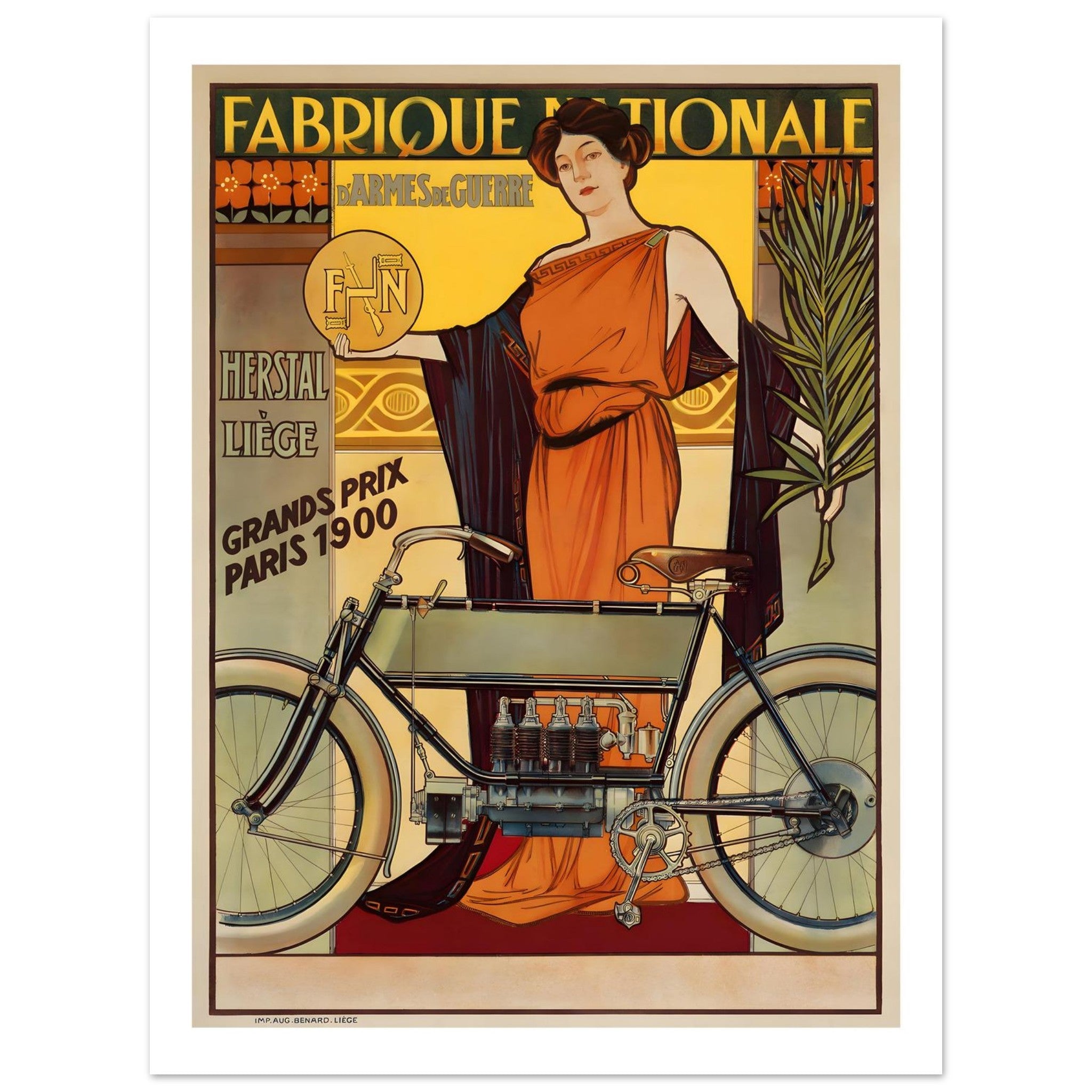 Vintage Fabrique Nationale Art Nouveau Advertising Poster - Transit Art