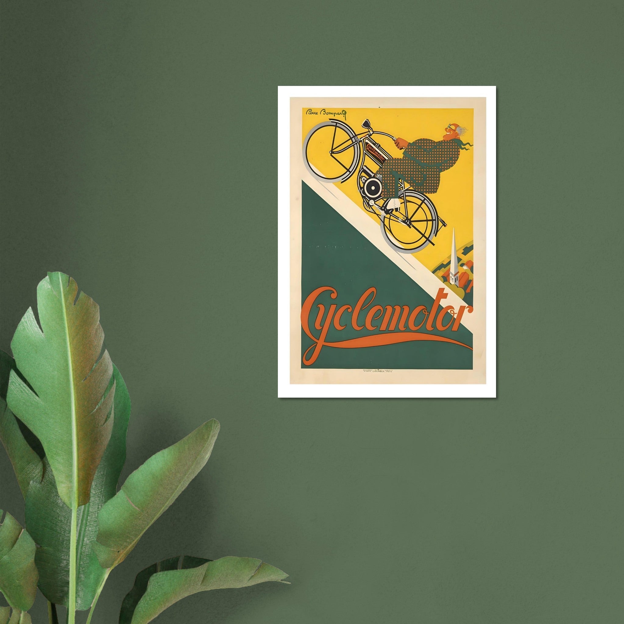 Vintage French Cyclemotor Uphill Travel Poster - Transit Art