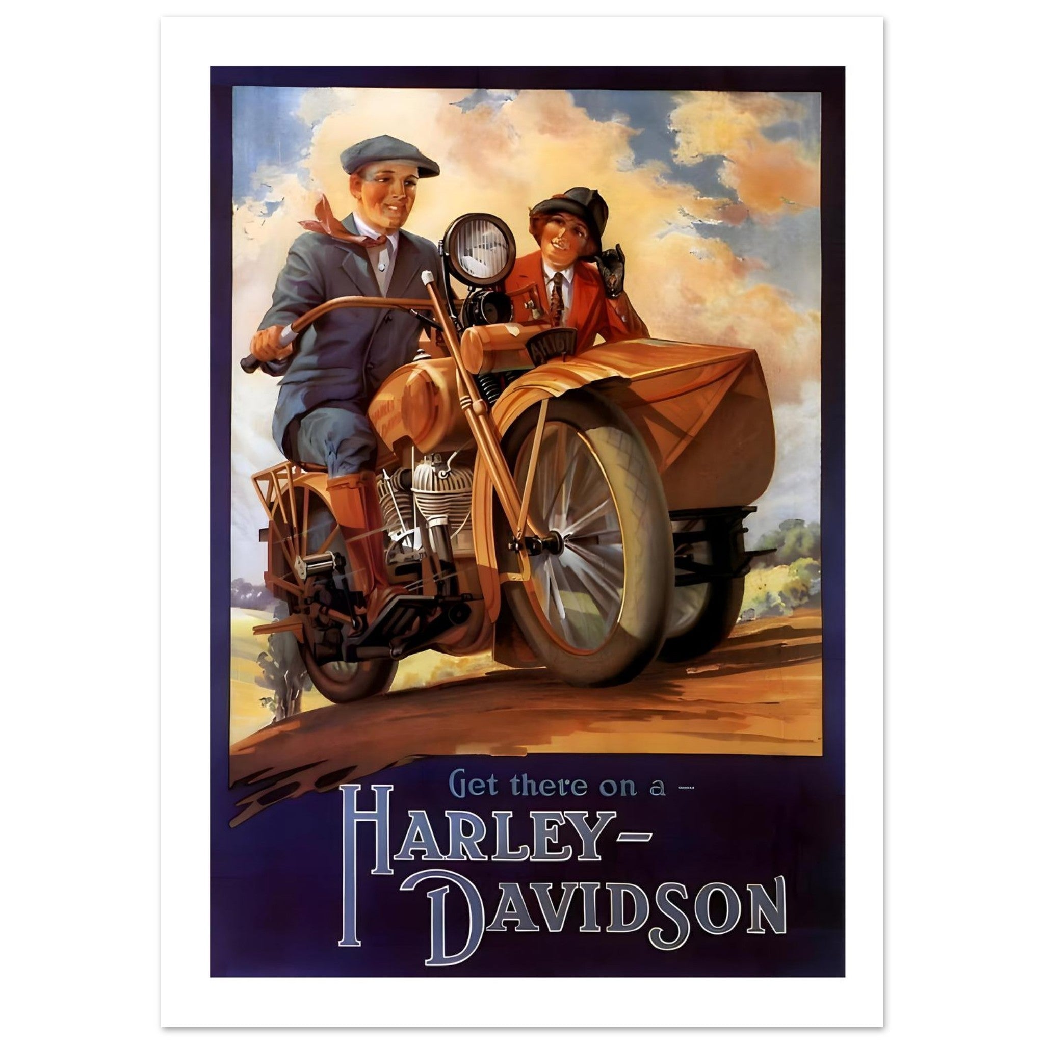 Vintage Harley - Davidson Get There Sidecar Poster - Transit Art