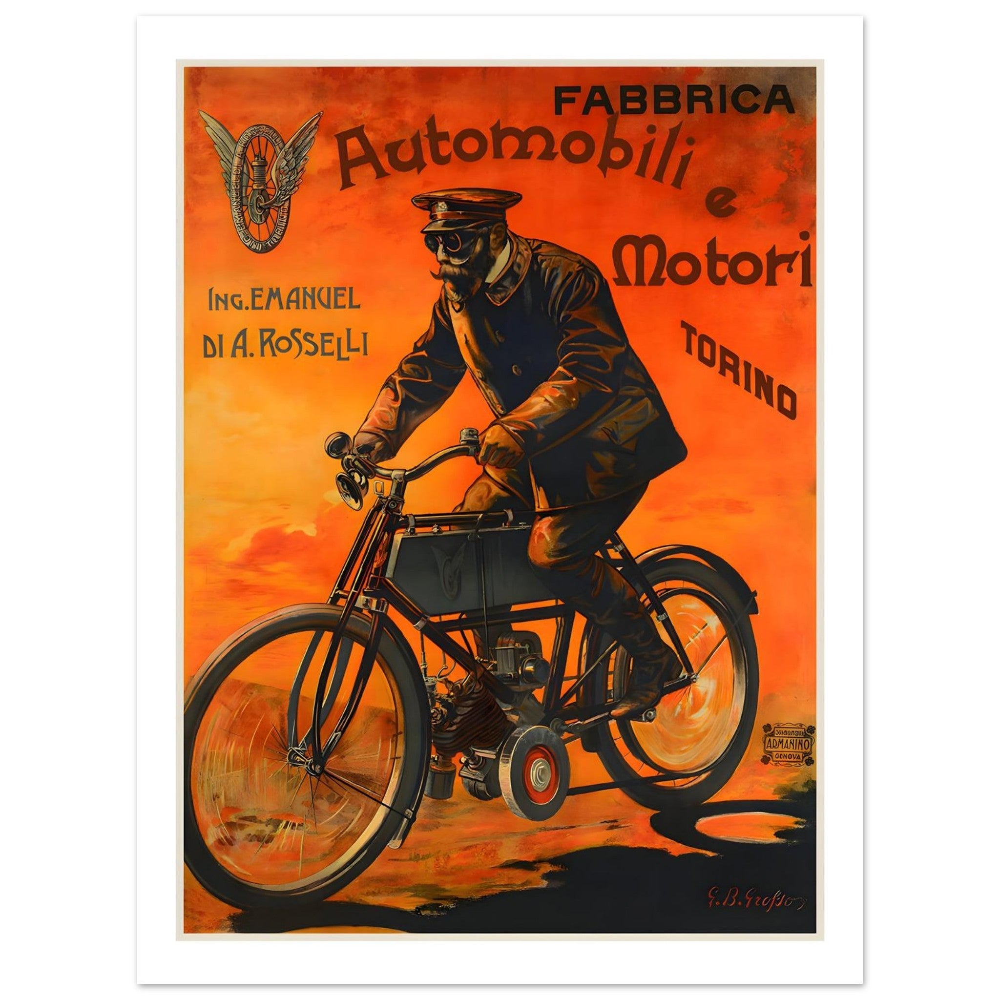 Vintage Italian Rosselli Torino Motorcycle Poster - Transit Art