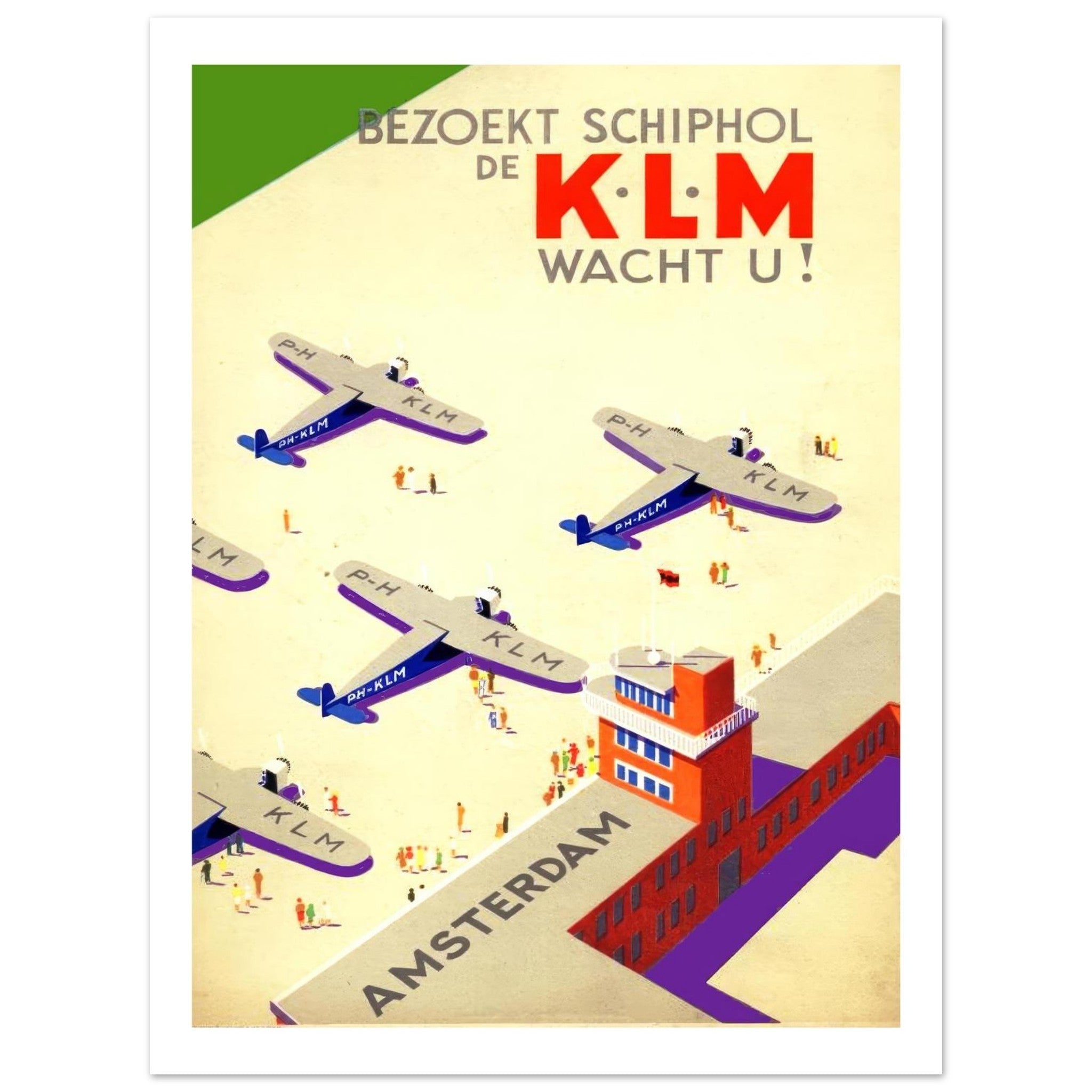 Vintage KLM Travel Poster Advertising Flights To Amsterdam - Transit Art