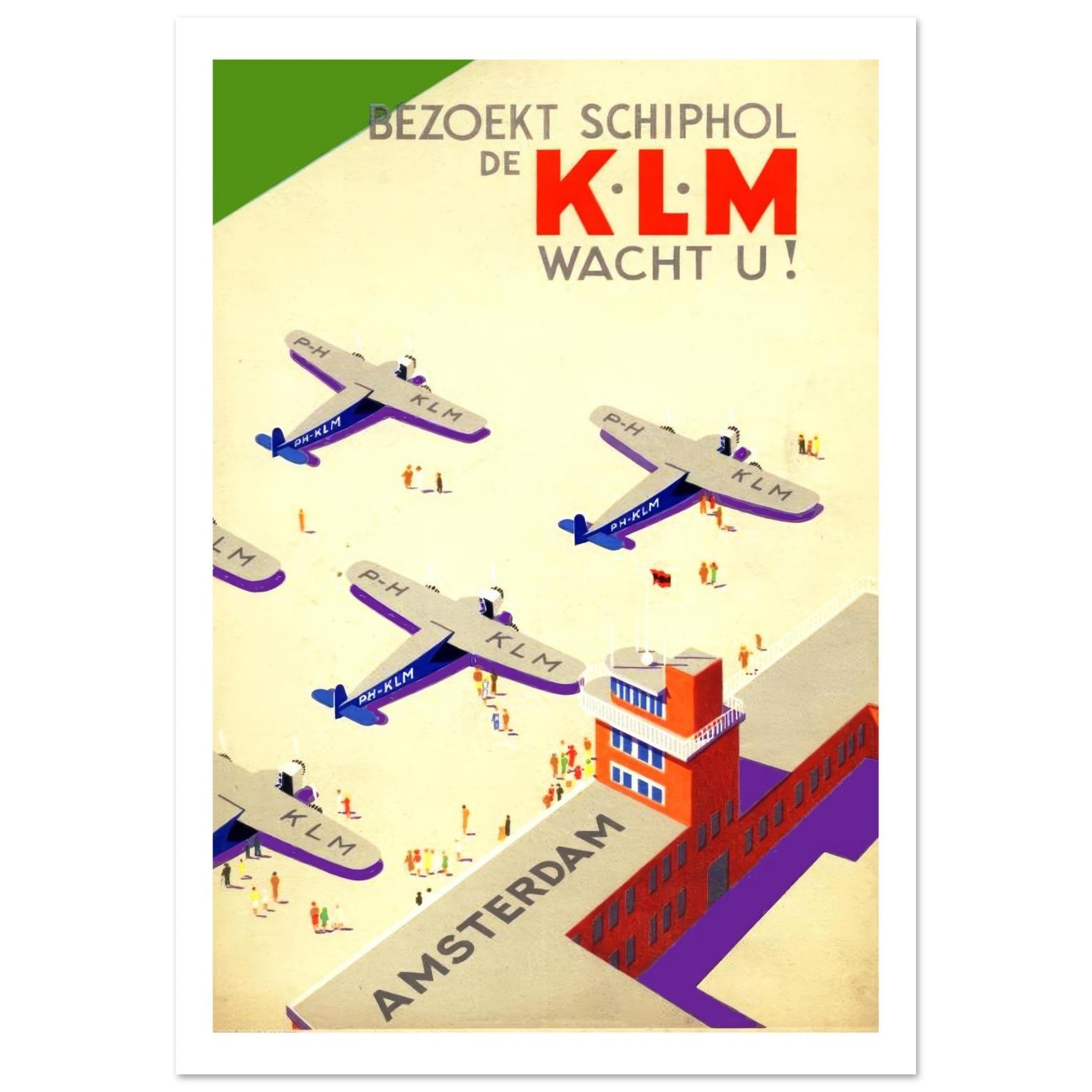 Vintage KLM Travel Poster Advertising Flights To Amsterdam - Transit Art