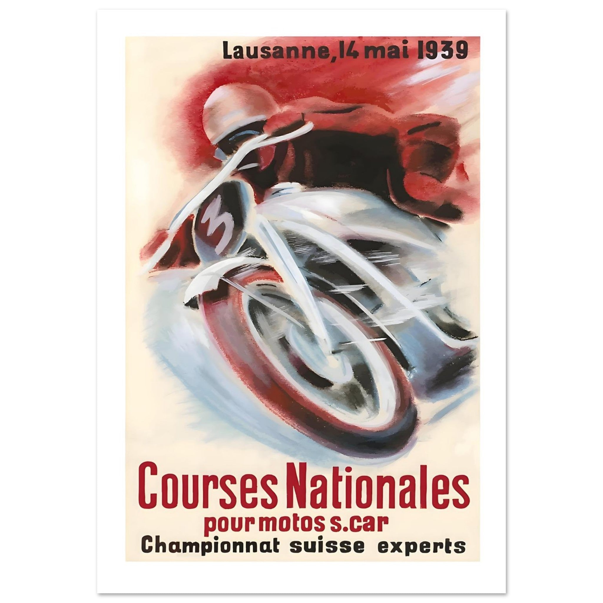 Vintage Lausanne Motorcycle Race Poster from 1939 - Transit Art