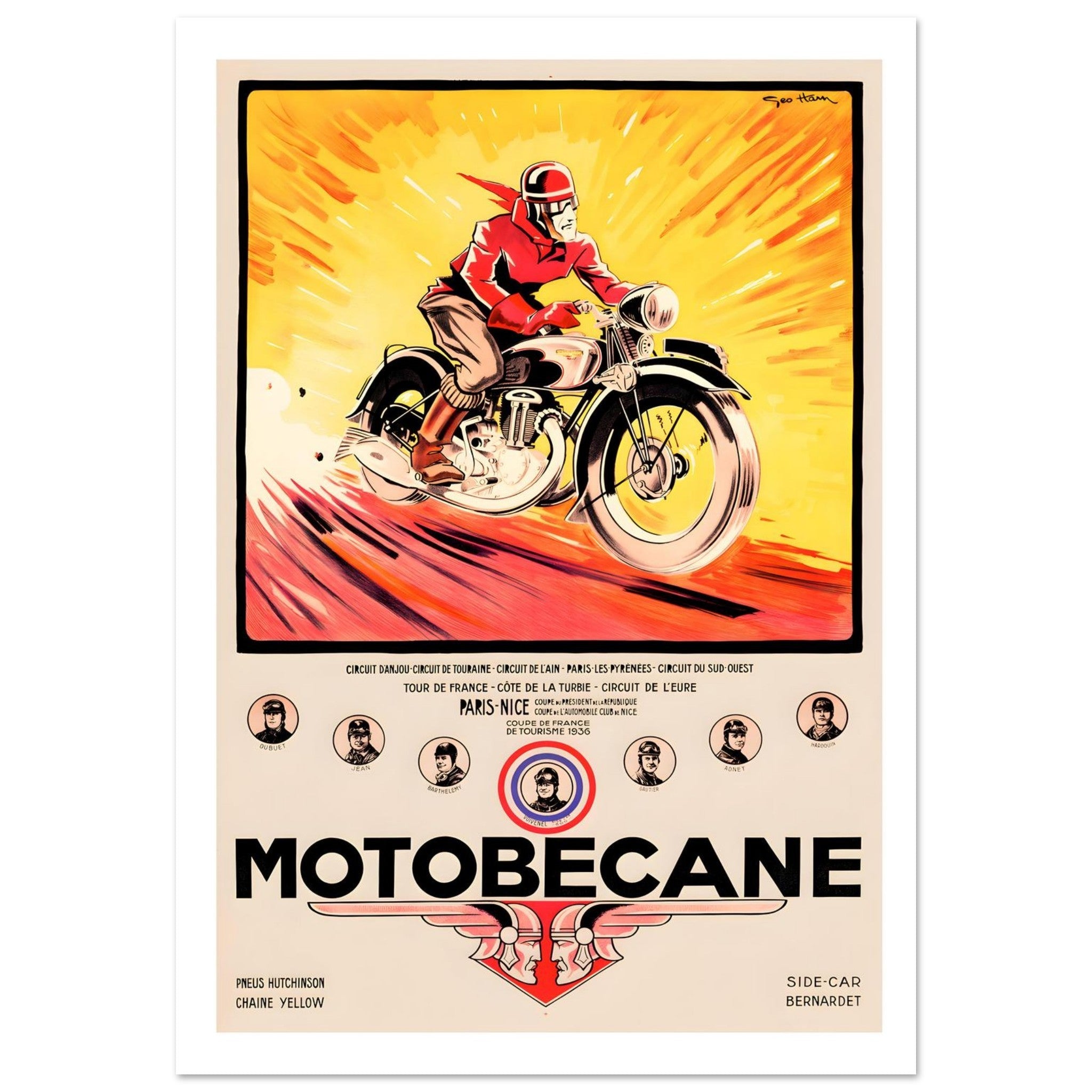 Vintage Motobecane Racing Poster Celebrating 1936 French Victories - Transit Art