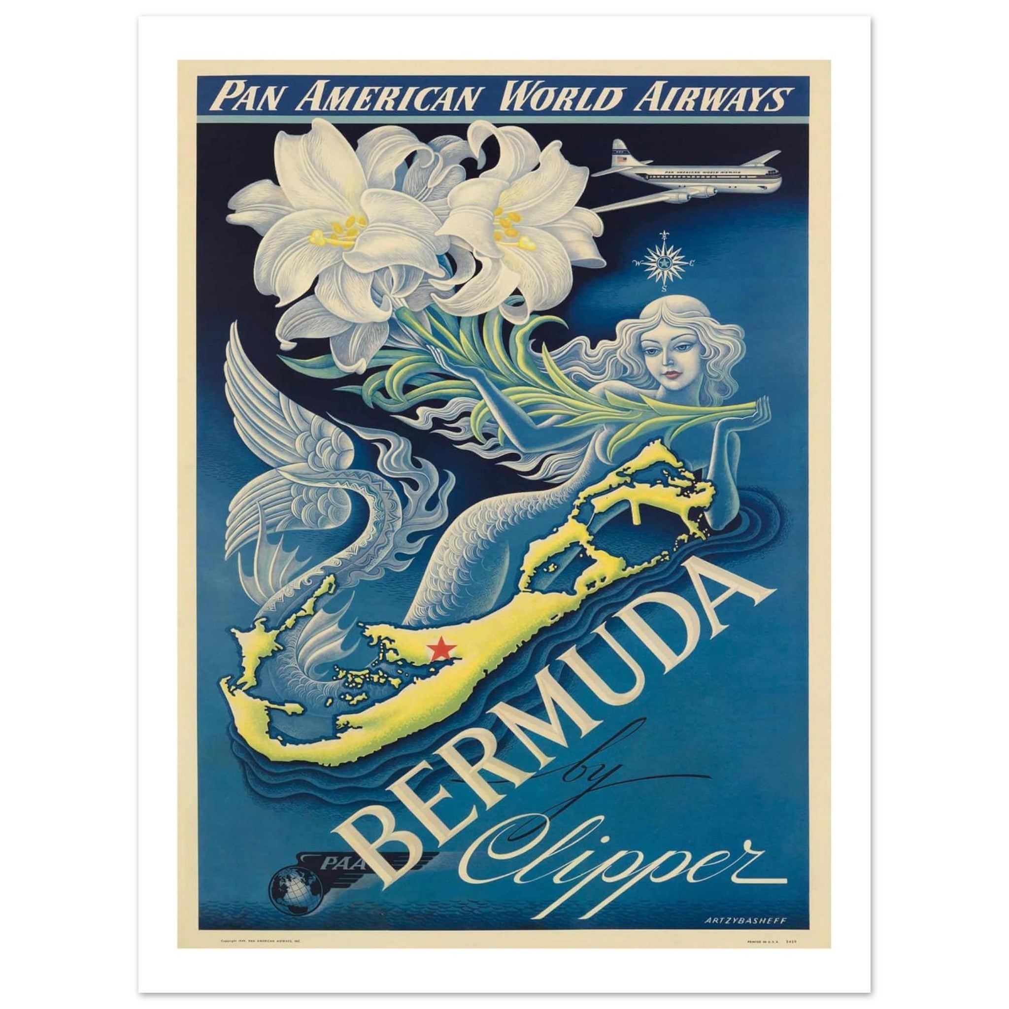 Vintage Pan American World Airways Bermuda Clipper Poster - Transit Art