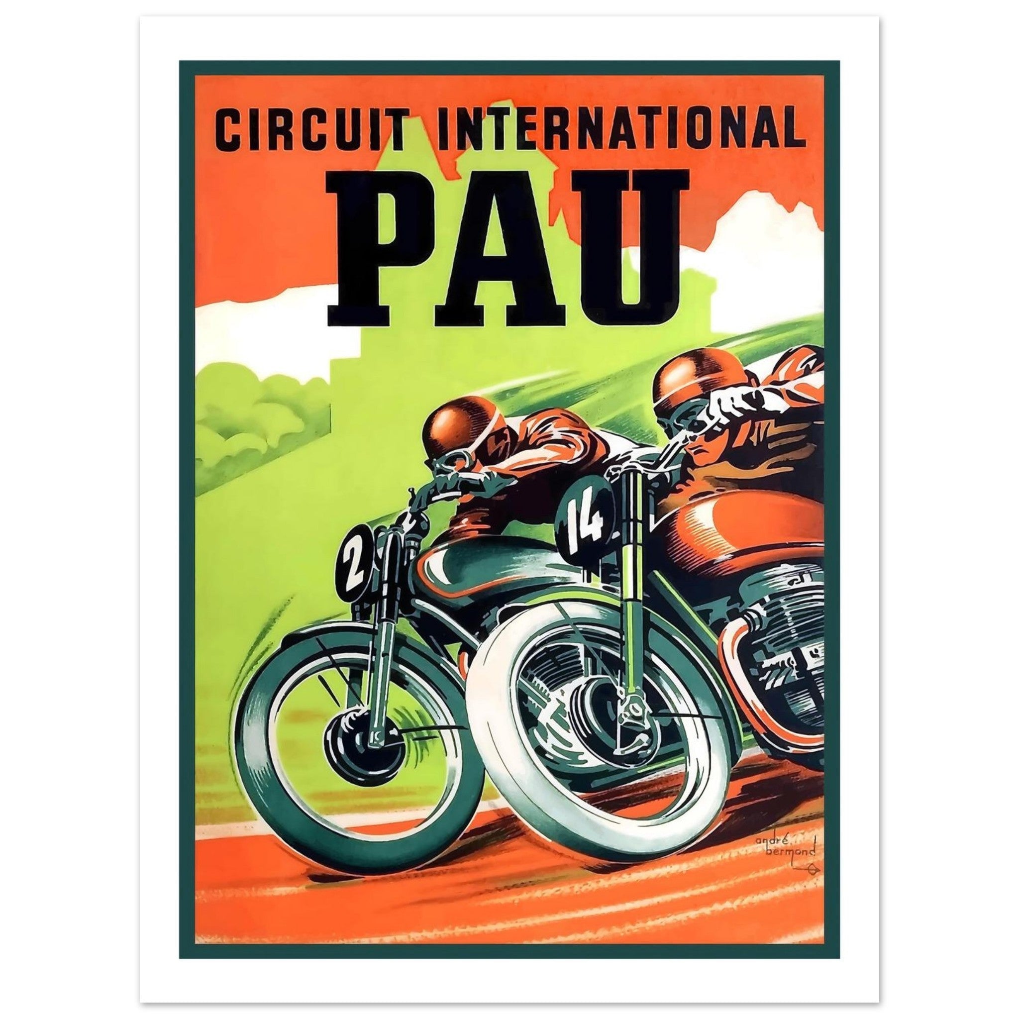 Vintage Pau International Circuit Motorcycle Poster - Transit Art