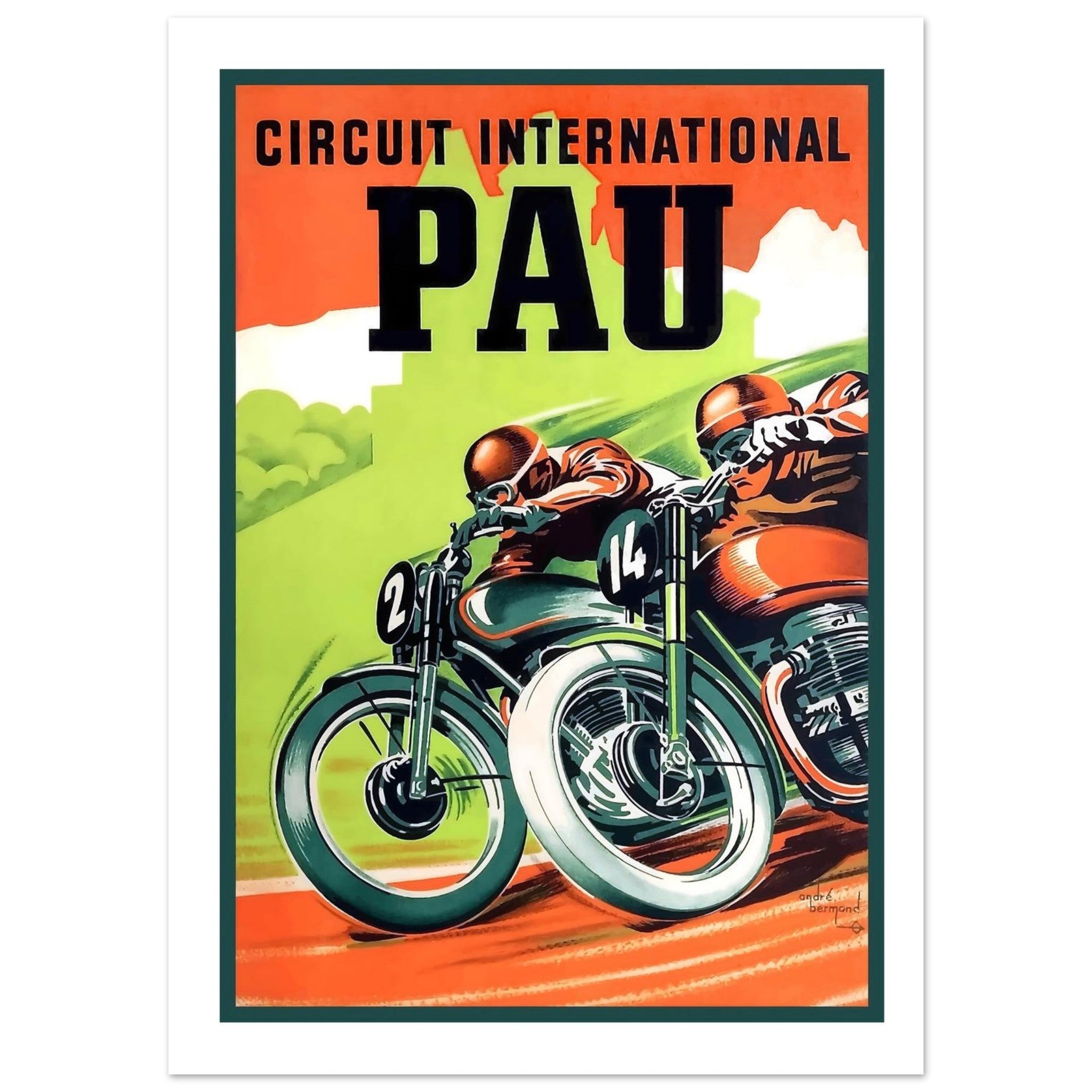 Vintage Pau International Circuit Motorcycle Poster - Transit Art
