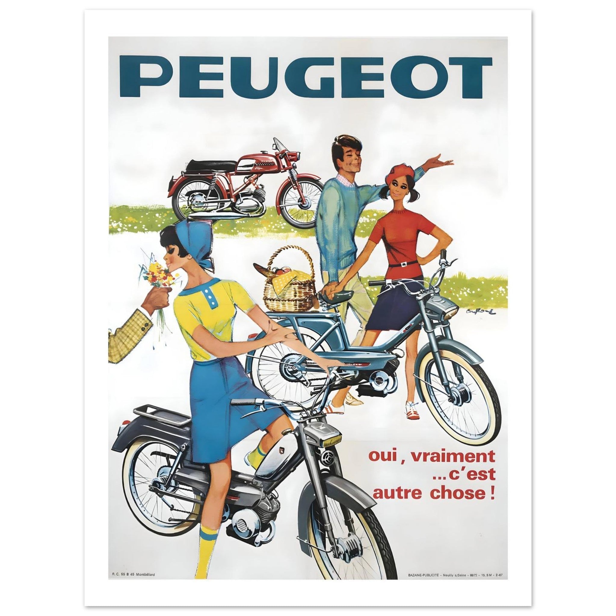 Vintage Peugeot Moped Lifestyle Advertisement With Summer Picnic - Transit Art