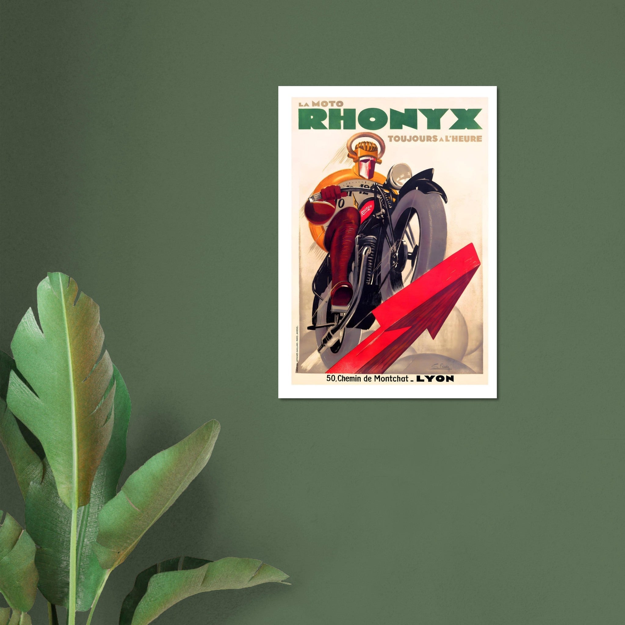 Vintage Rhonyx Motorcycle Poster Emphasizing Speed and Punctuality - Transit Art