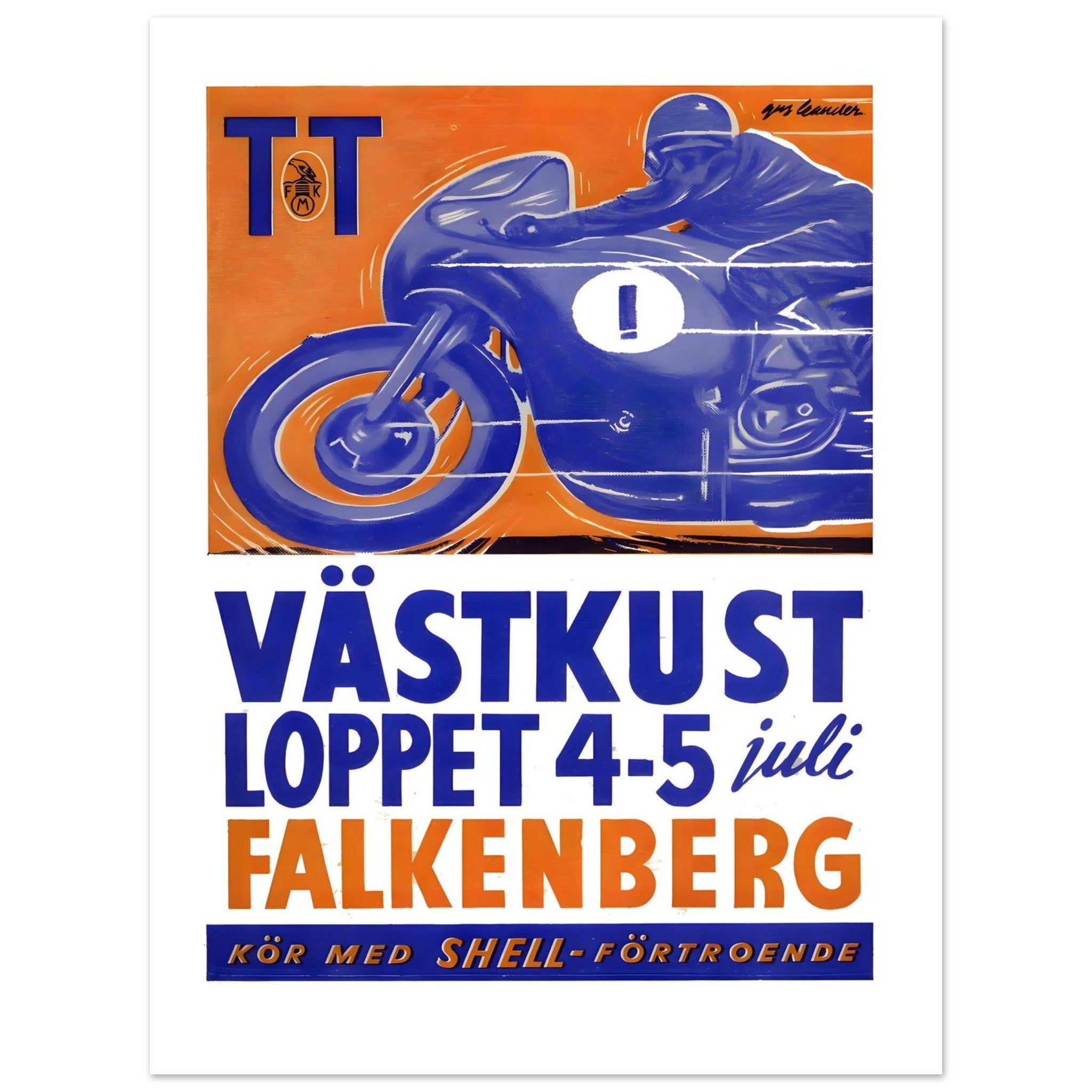 Vintage Västkustloppet Falkenberg Motorcycle Racing Poster - Transit Art
