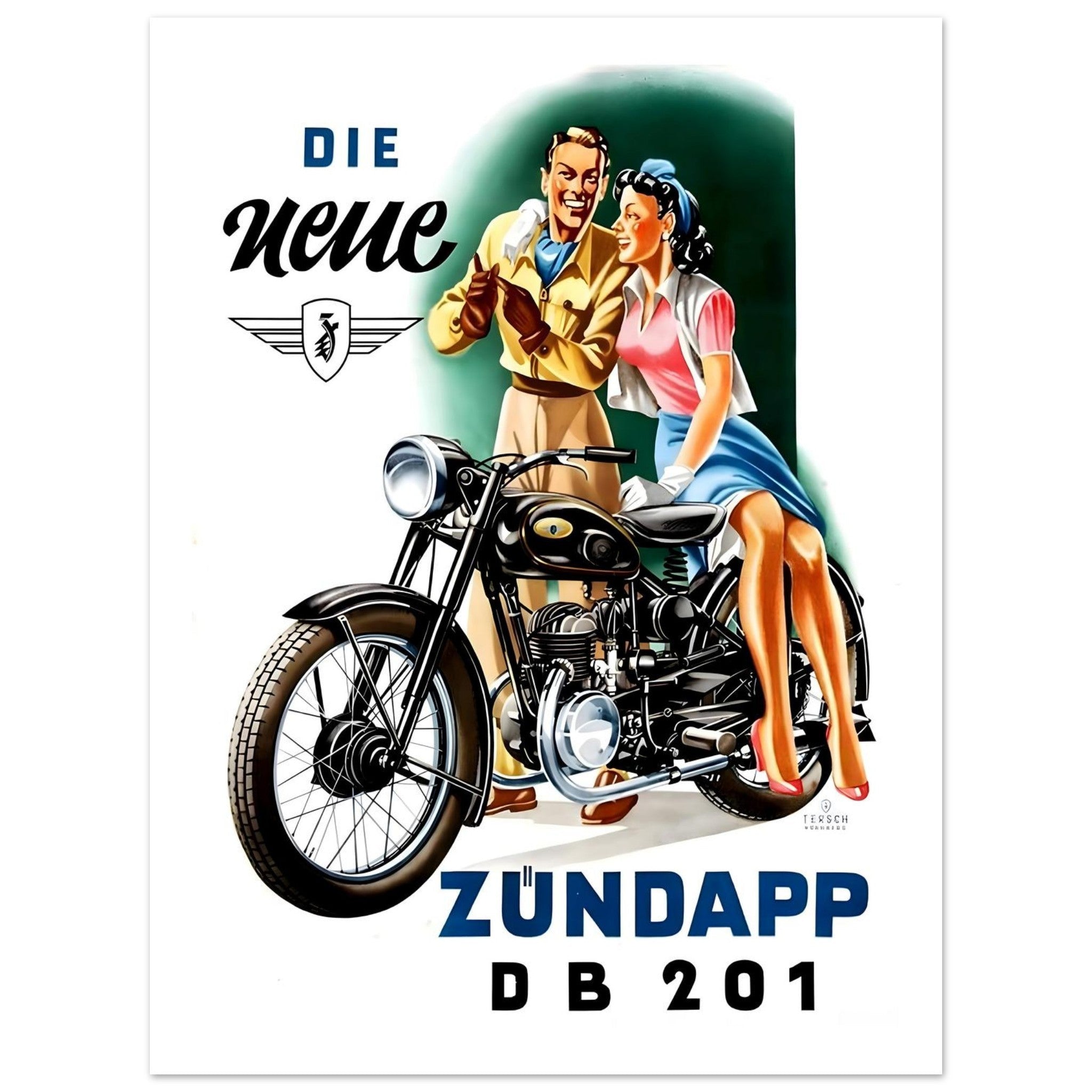Vintage Zündapp DB 201 Motorcycle Advertisement Poster - Transit Art