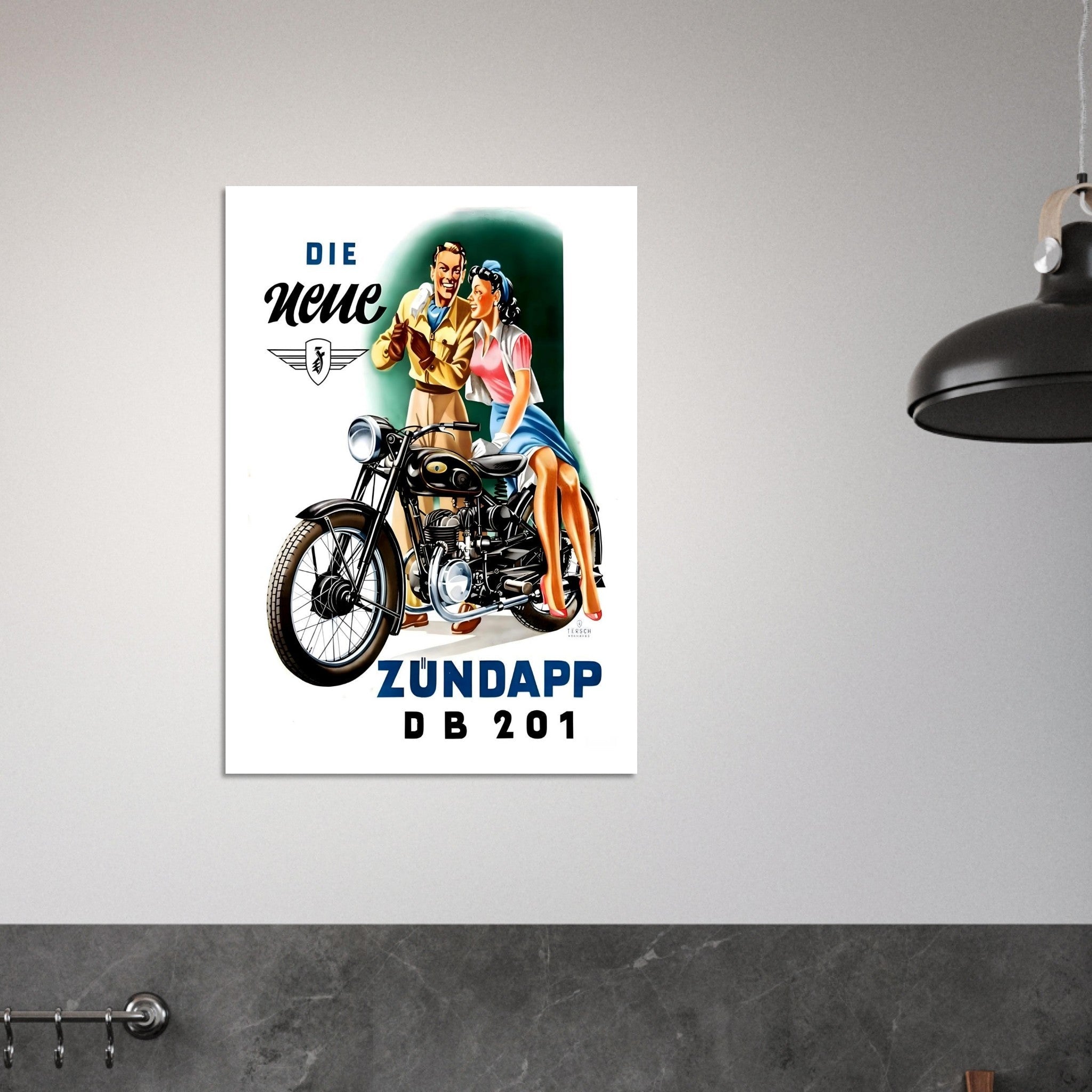 Vintage Zündapp DB 201 Motorcycle Advertisement Poster - Transit Art