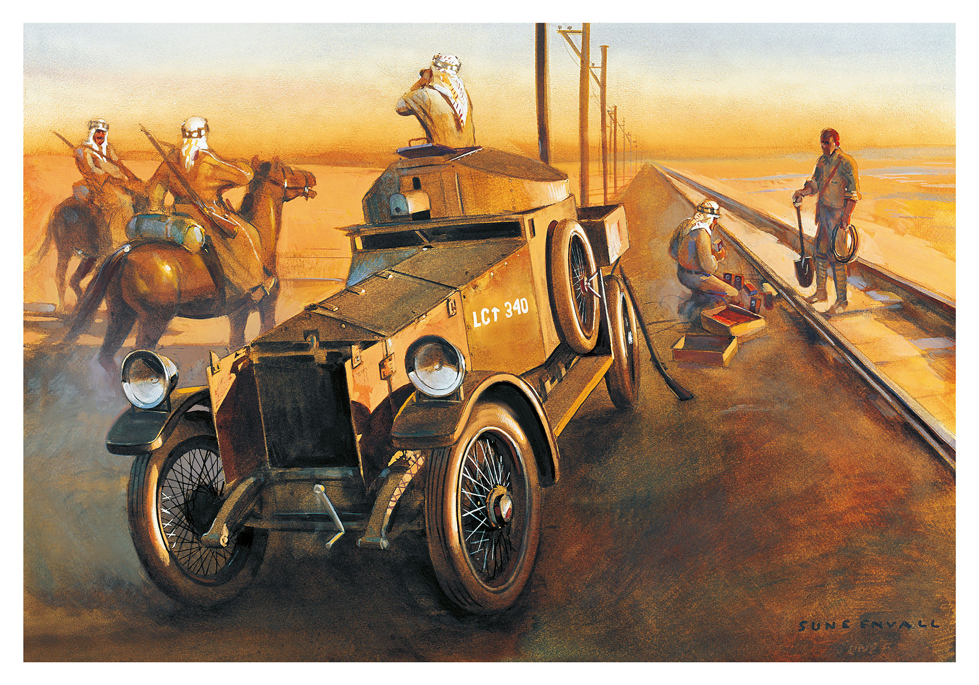 Depiction of Lawrence of Arabia, the legendary figure known for his exploits in the Middle East during World War I