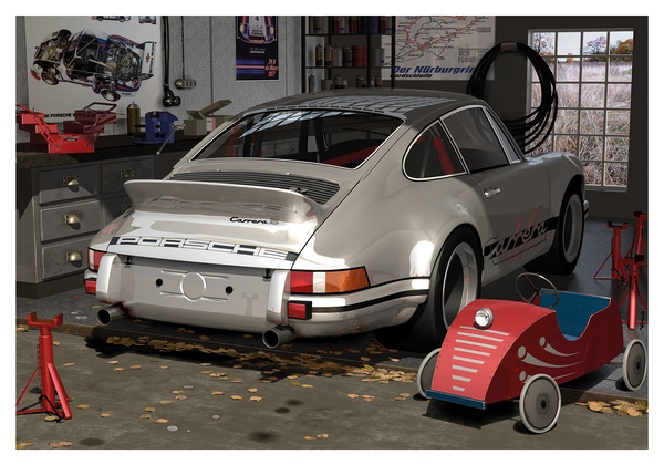 Porsche Carrera parked in a garage