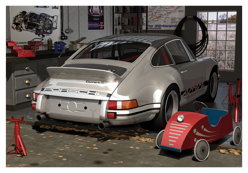 Porsche Carrera parked in a garage