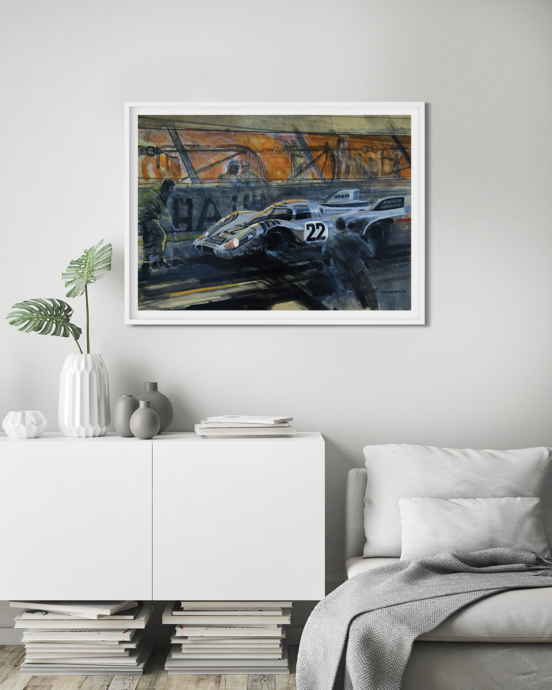 Porsche 917 breaking into the pit stop at Le Mans, 1972. 