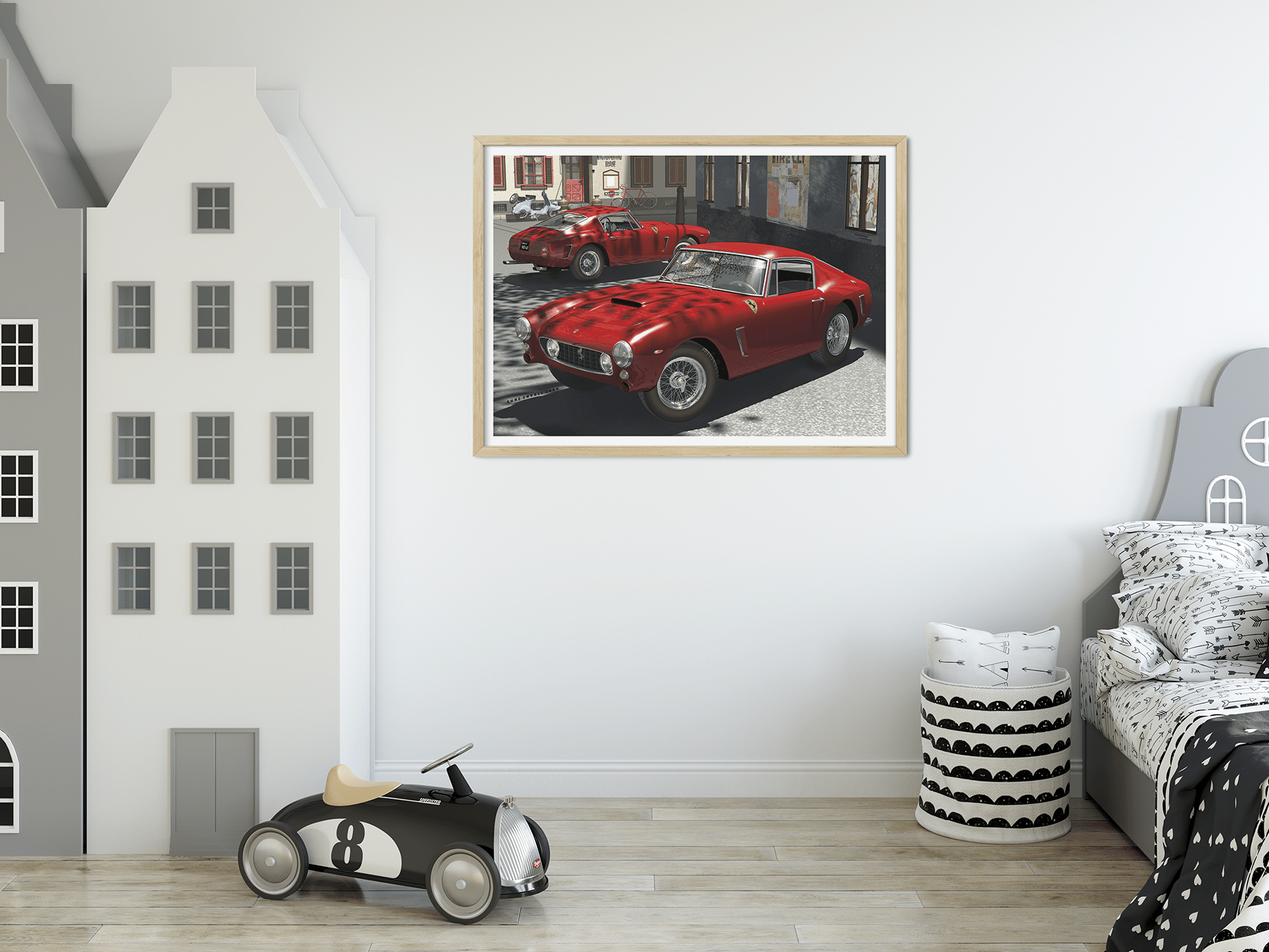 The Most Beautiful, Ferrari´s on a square in an italian village. The Ferrari 250 SWB, which stands for "Short Wheelbase," was produced by the legendary Italian automaker Ferrari between 1959 and 1963. Designed by Pininfarina, this stunning masterpiece epi